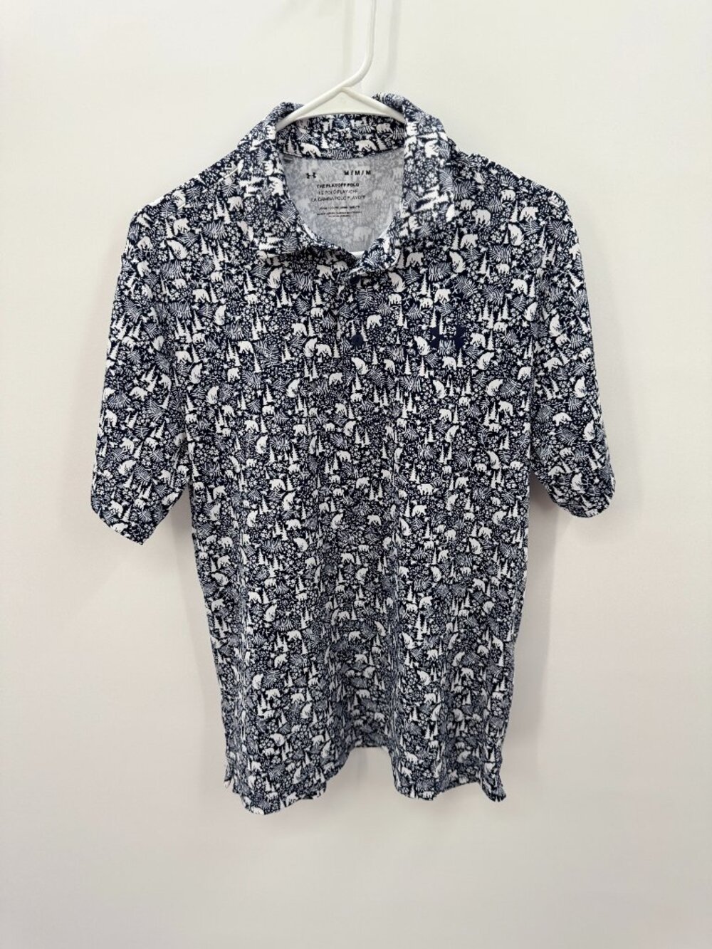 Under Armour The Playoff Polo Size Medium Blue White Forest Bear Botanical